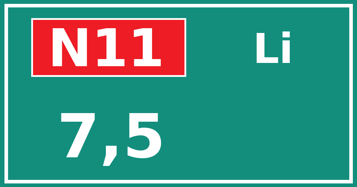 Hectometerbord N11 7,5 zijde Li