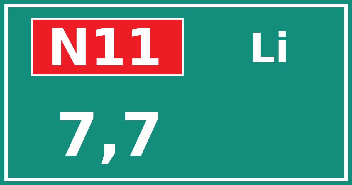 Hectometerbord N11 7,7 zijde Li