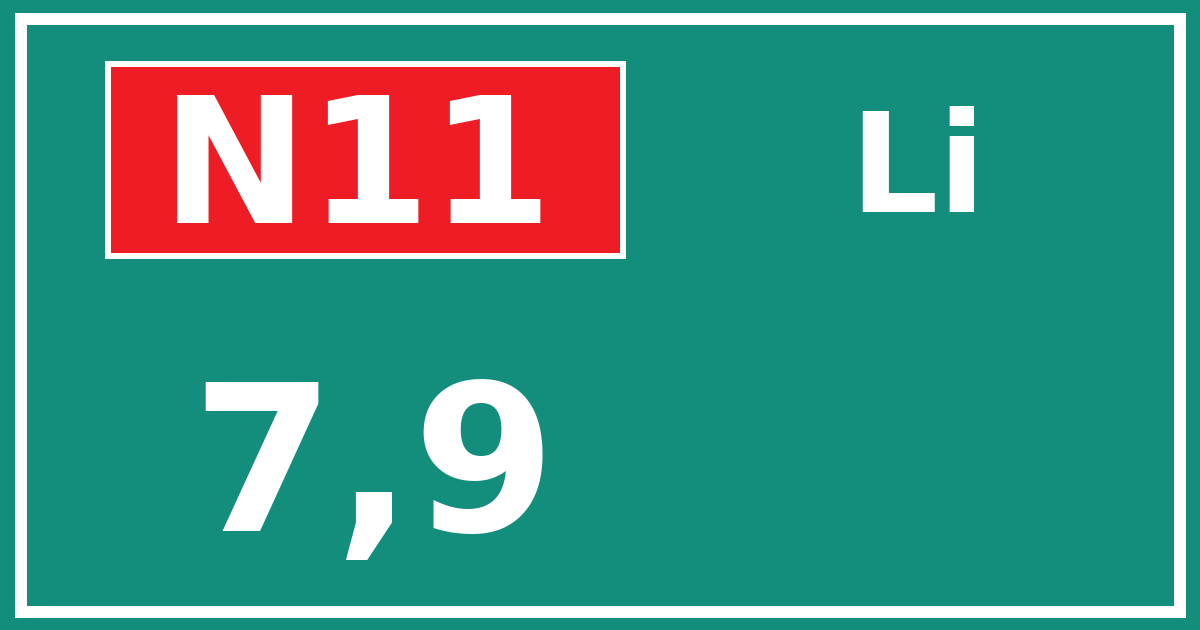 Hectometerbord N11 7,9 zijde Li