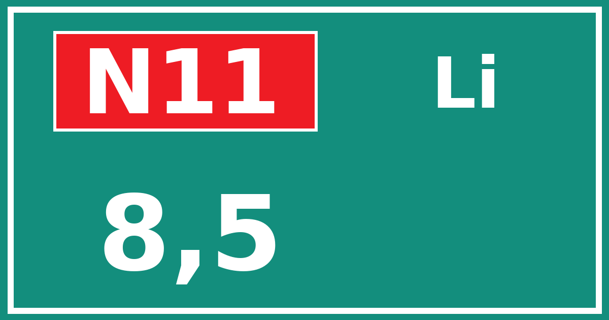 Hectometerbord N11 8,5 zijde Li