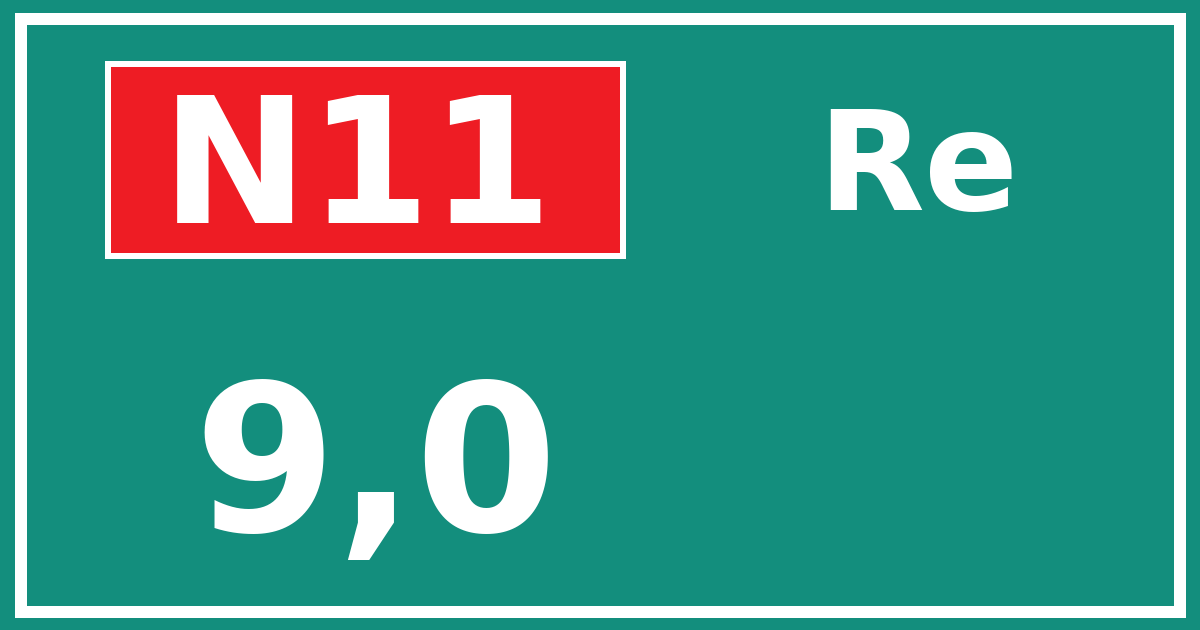 Hectometerbord N11 9,0 zijde Re