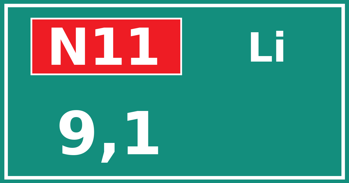 Hectometerbord N11 9,1 zijde Li