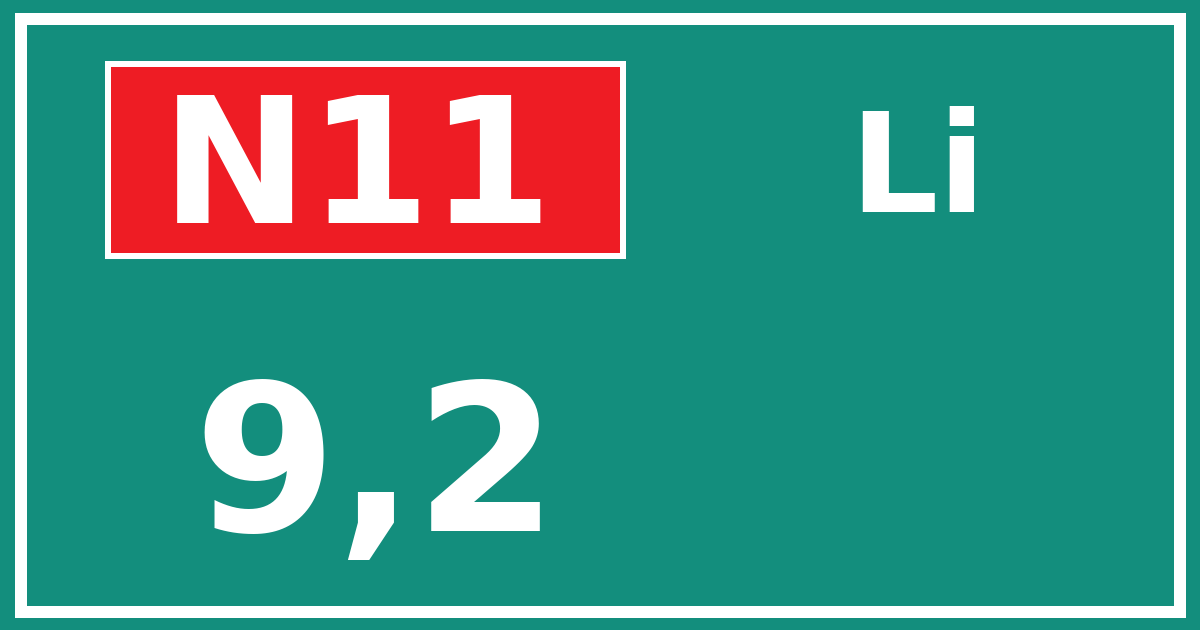 Hectometerbord N11 9,2 zijde Li