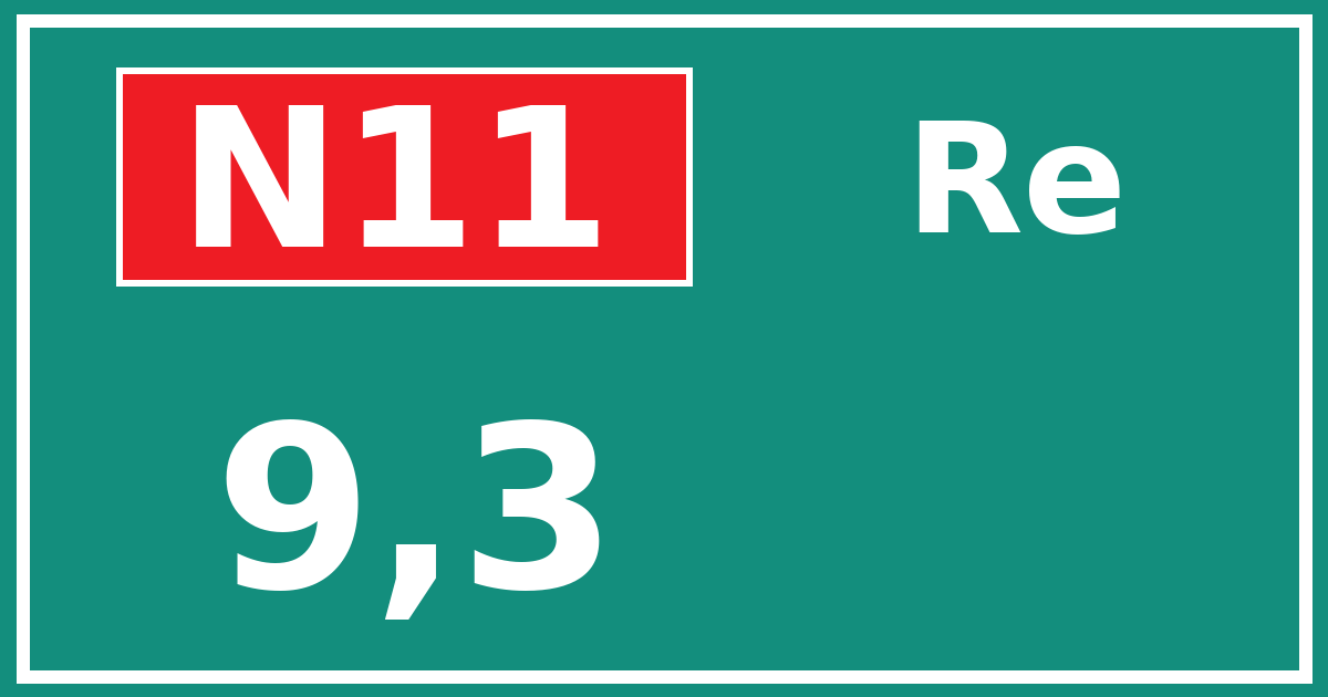 Hectometerbord N11 9,3 zijde Re