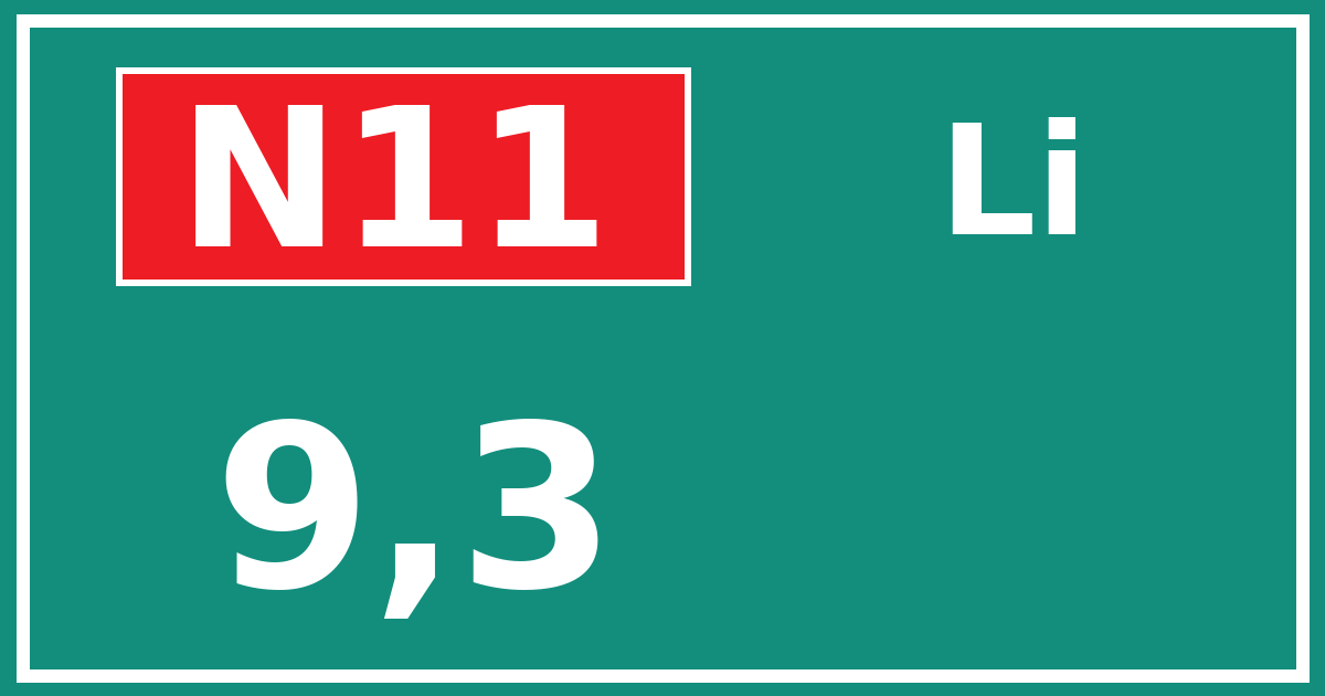 Hectometerbord N11 9,3 zijde Li