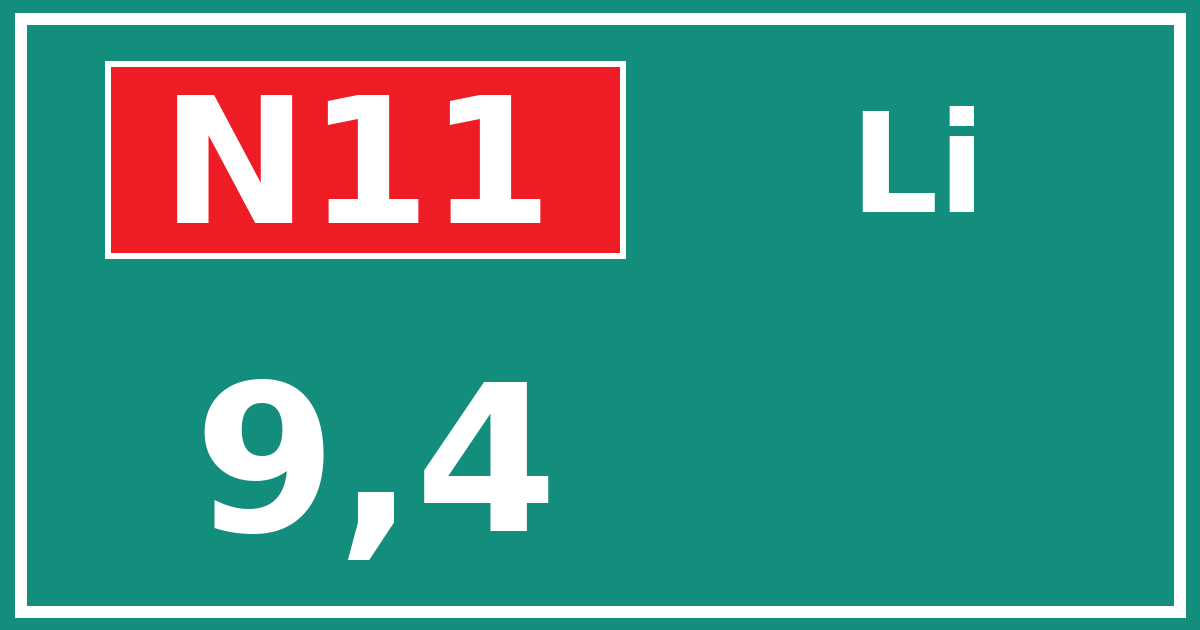 Hectometerbord N11 9,4 zijde Li