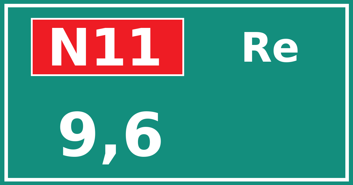 Hectometerbord N11 9,6 zijde Re