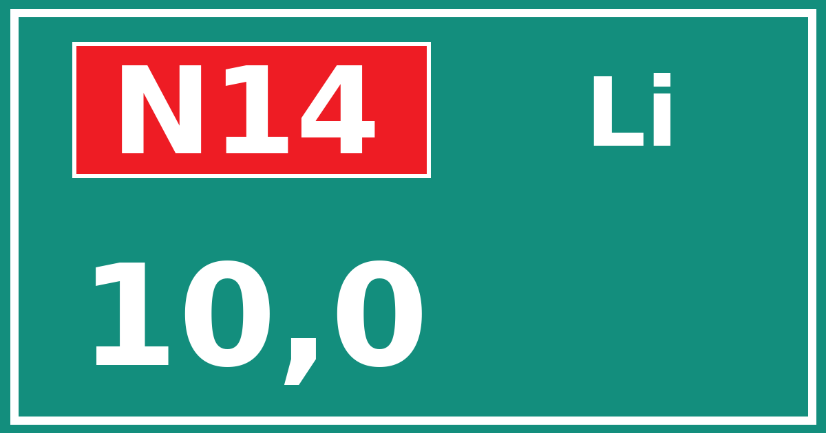 Hectometerbord N14 10,0 zijde Li