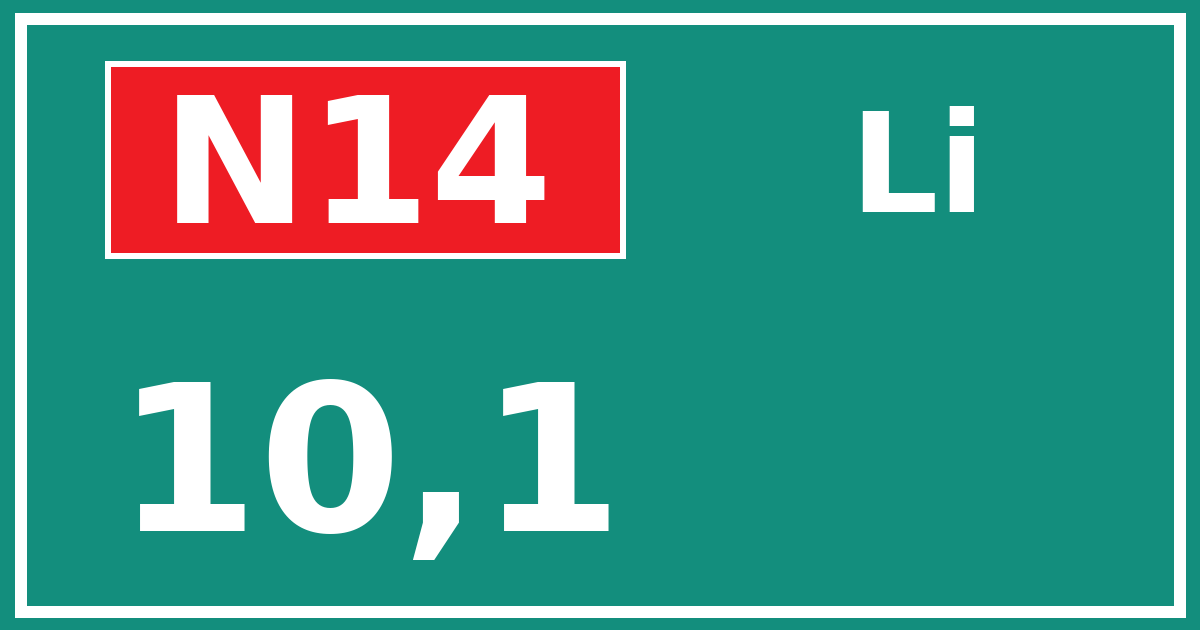 Hectometerbord N14 10,1 zijde Li