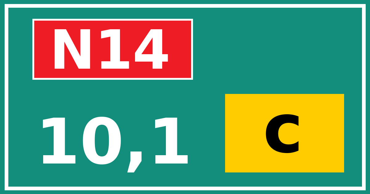 Hectometerbord N14 10,1 letter c