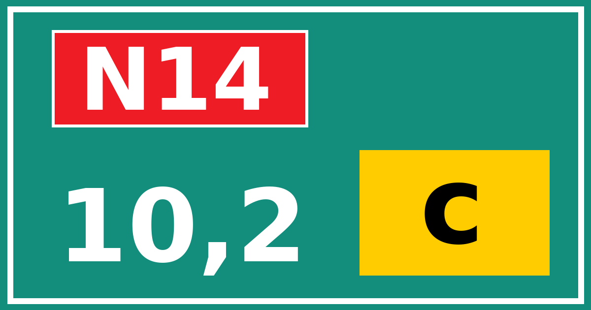 Hectometerbord N14 10,2 letter c