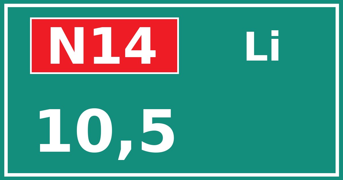 Hectometerbord N14 10,5 zijde Li