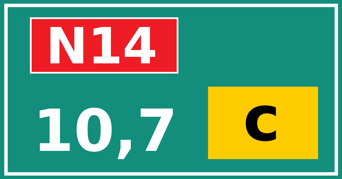 Hectometerbord N14 10,7 letter c