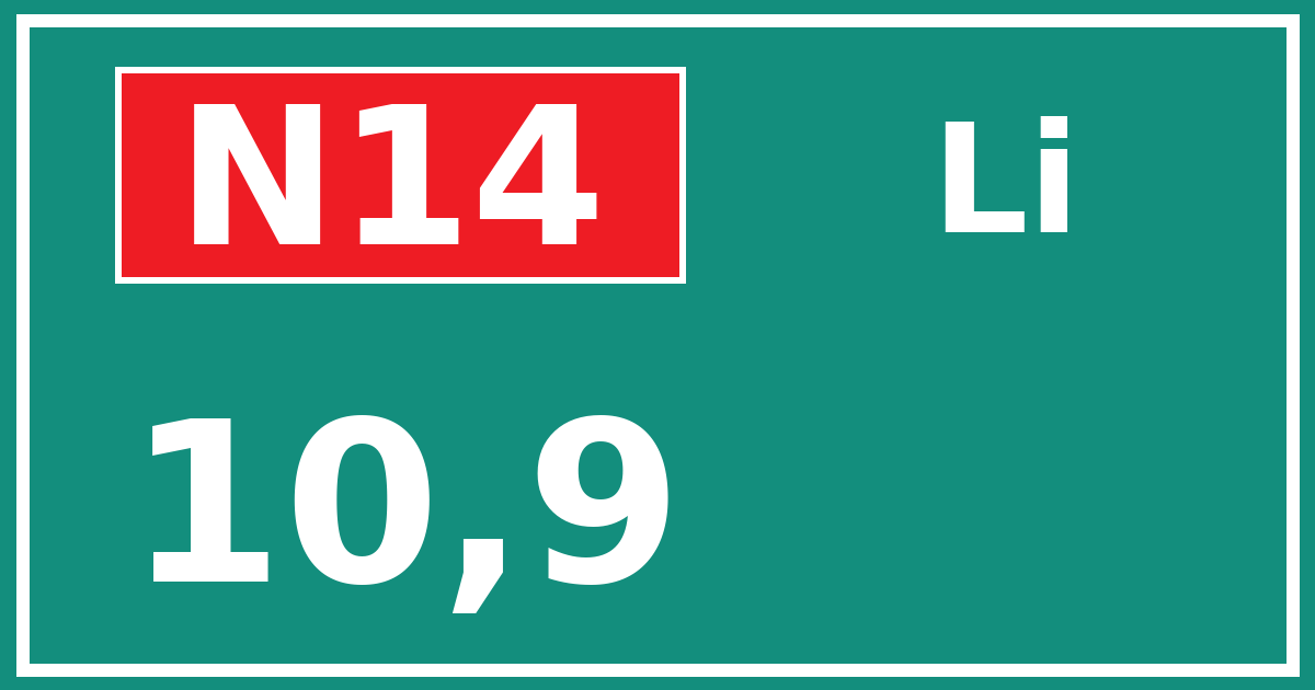 Hectometerbord N14 10,9 zijde Li