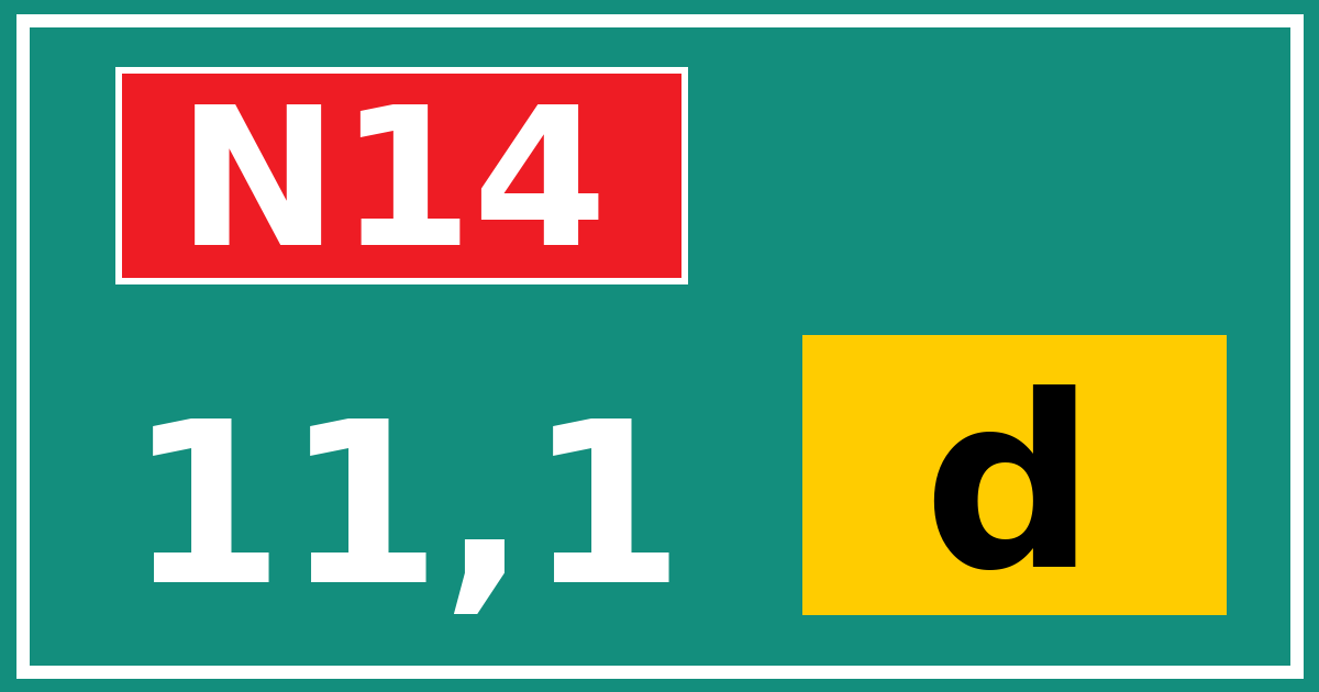 Hectometerbord N14 11,1 letter d