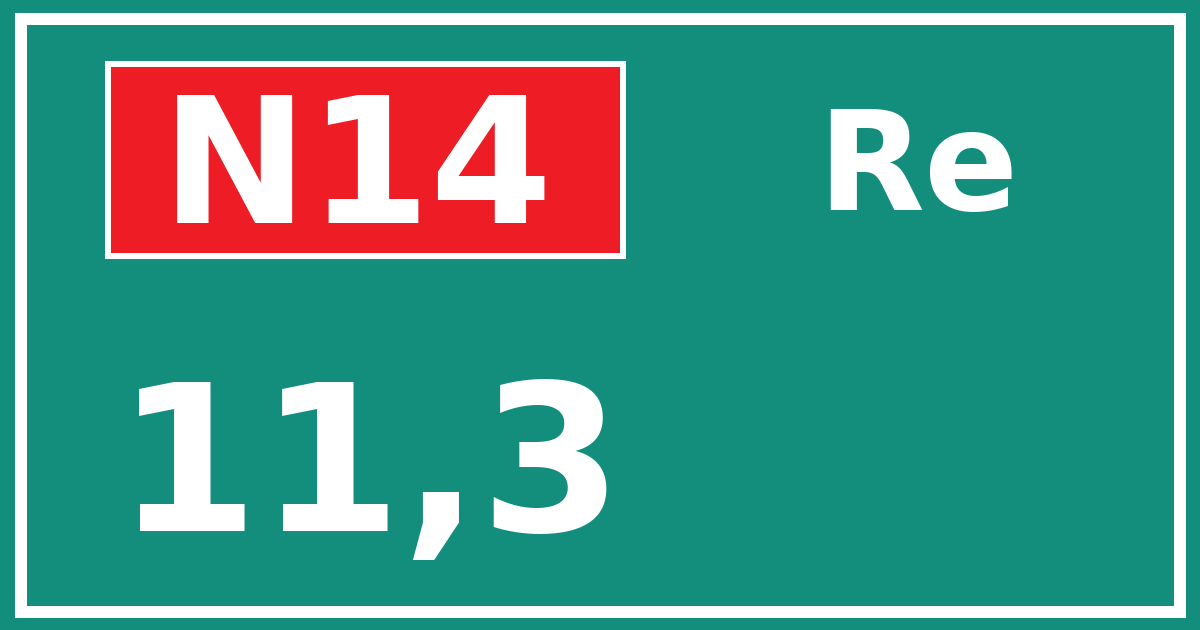 Hectometerbord N14 11,3 zijde Re