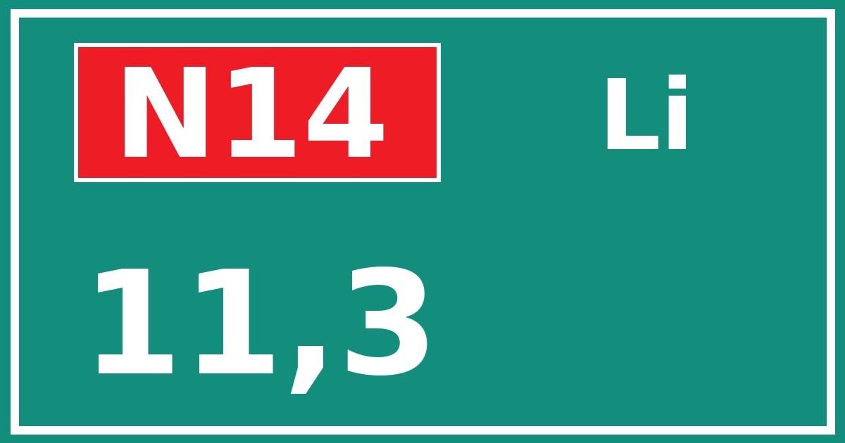 Hectometerbord N14 11,3 zijde Li