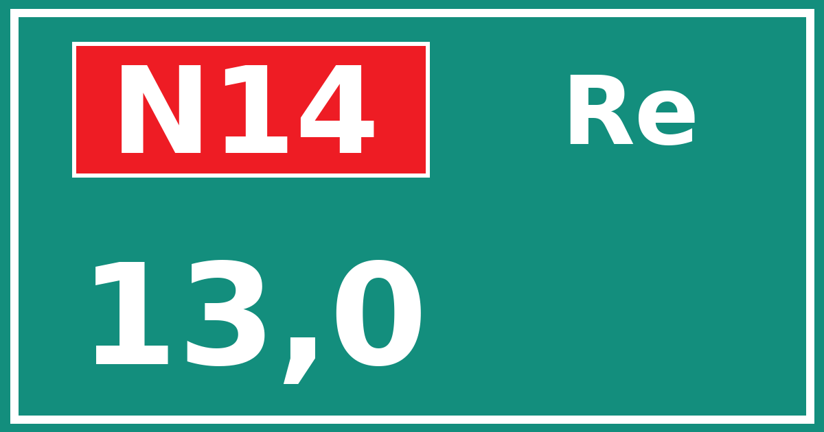 Hectometerbord N14 13,0 zijde Re