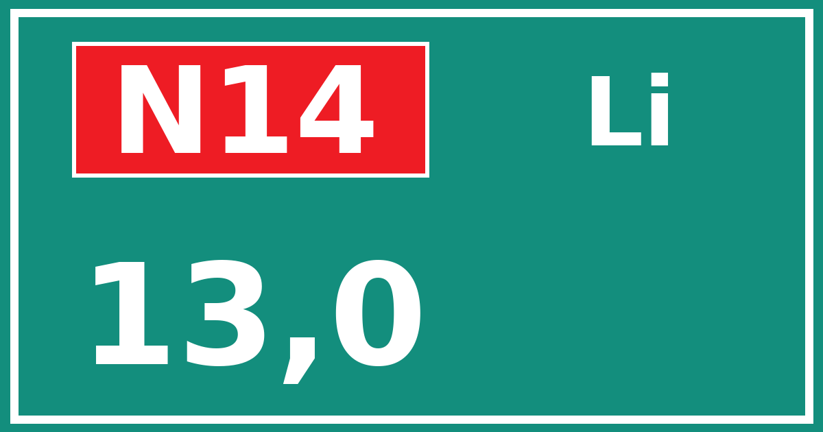 Hectometerbord N14 13,0 zijde Li