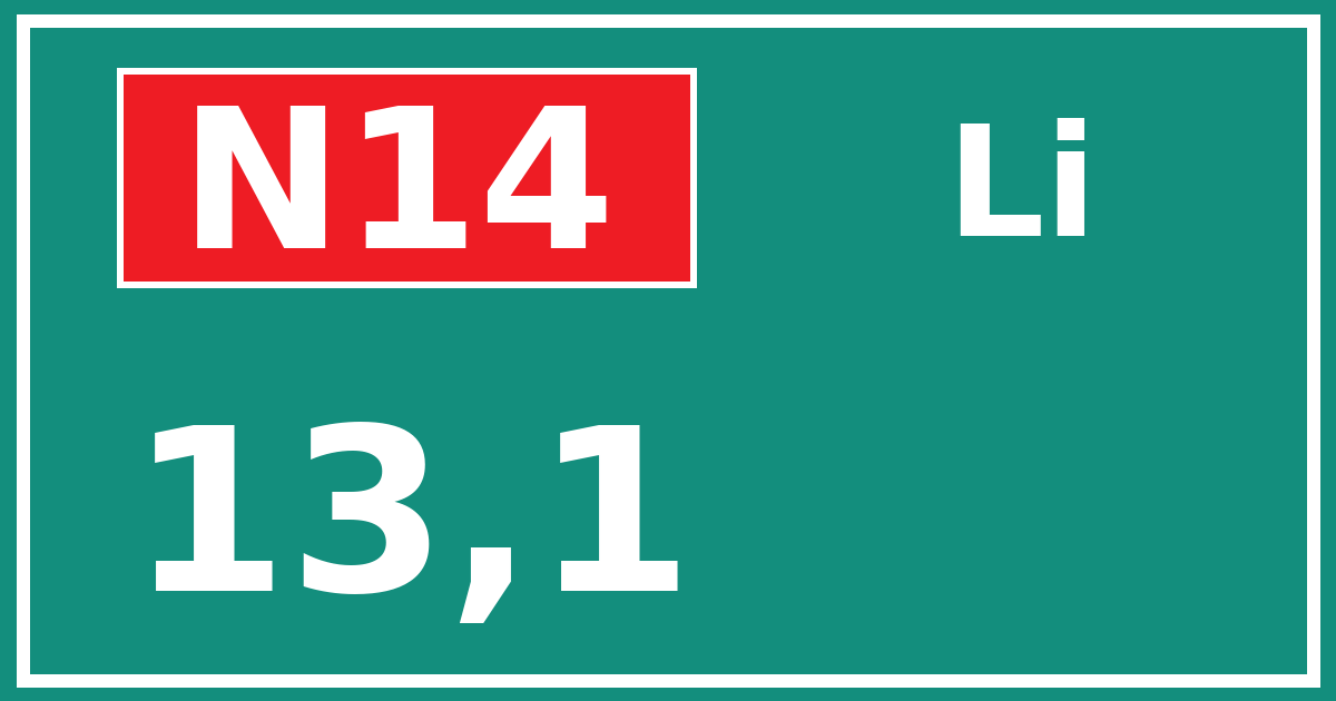 Hectometerbord N14 13,1 zijde Li