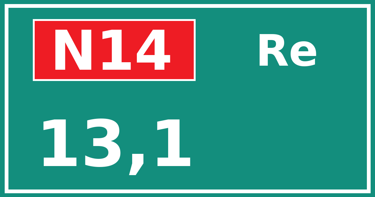 Hectometerbord N14 13,1 zijde Re