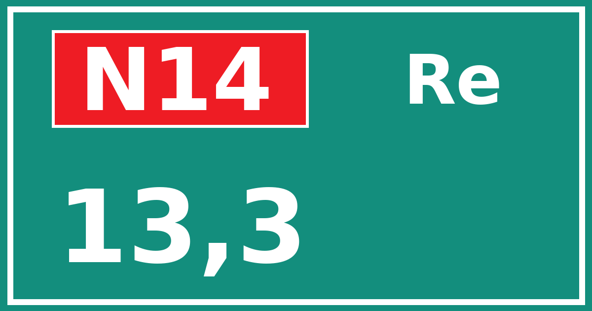 Hectometerbord N14 13,3 zijde Re