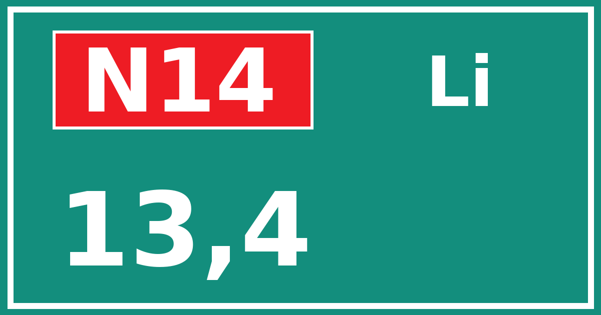 Hectometerbord N14 13,4 zijde Li