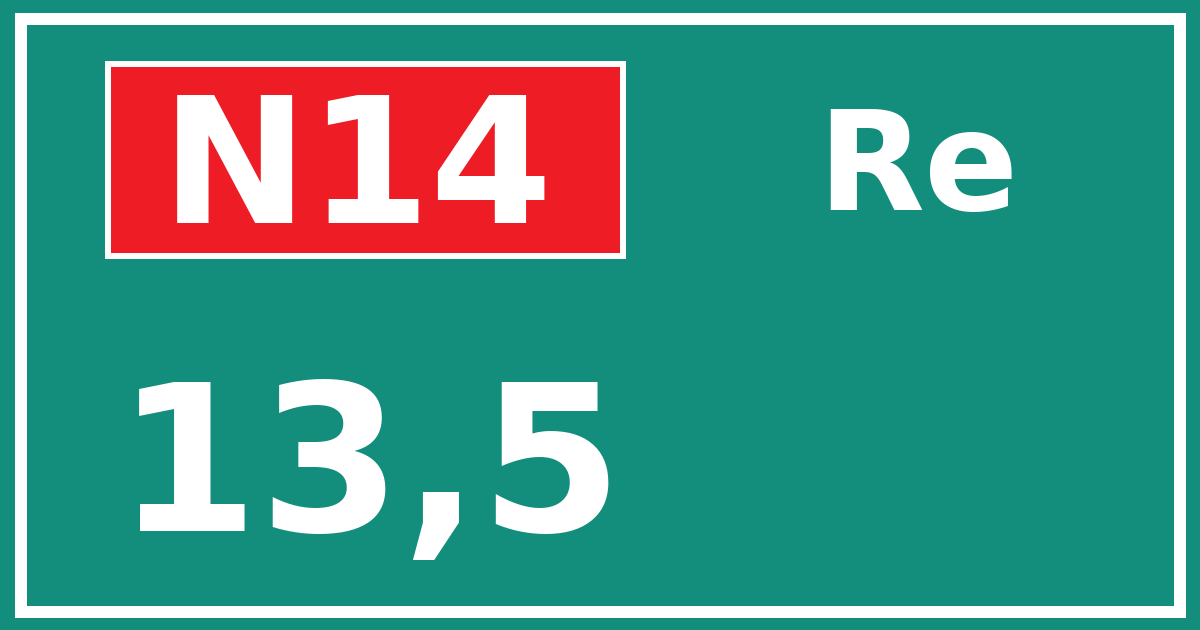 Hectometerbord N14 13,5 zijde Re