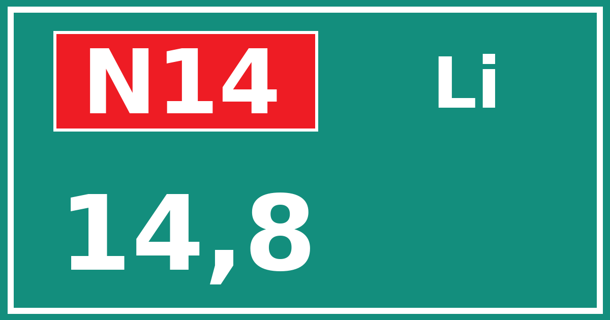 Hectometerbord N14 14,8 zijde Li