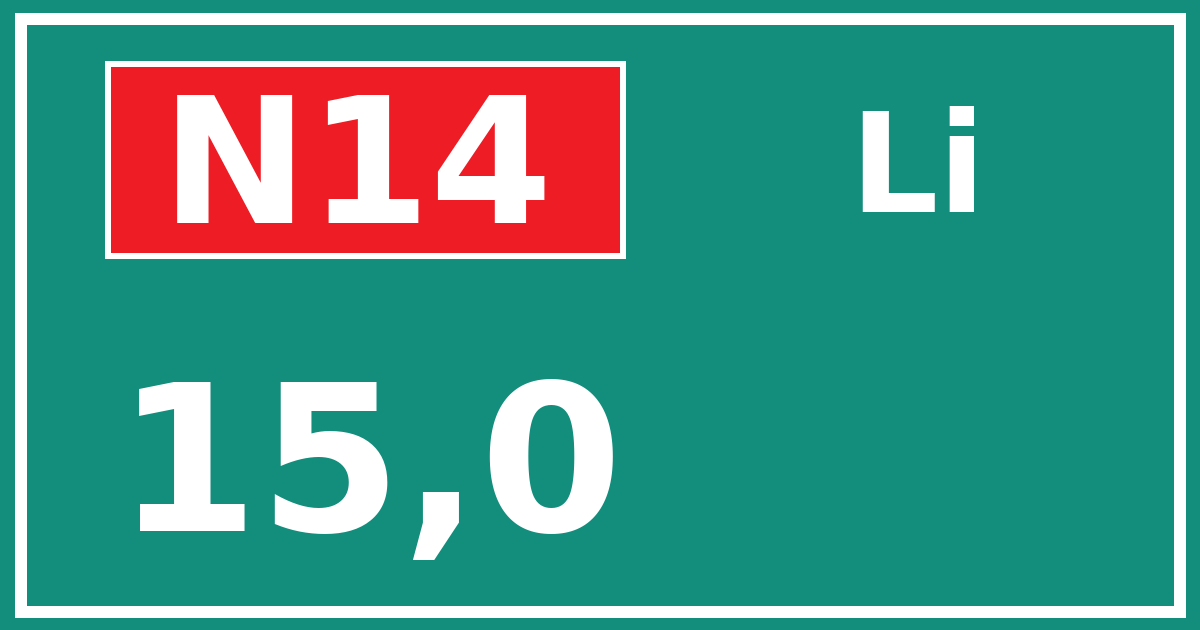 Hectometerbord N14 15,0 zijde Li