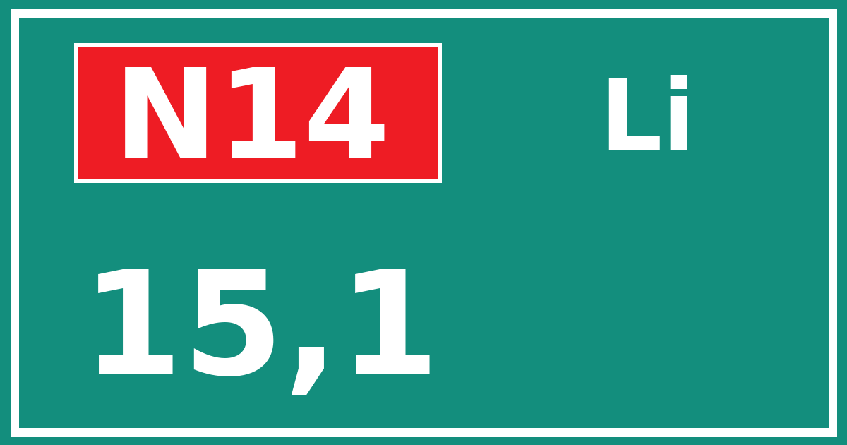 Hectometerbord N14 15,1 zijde Li