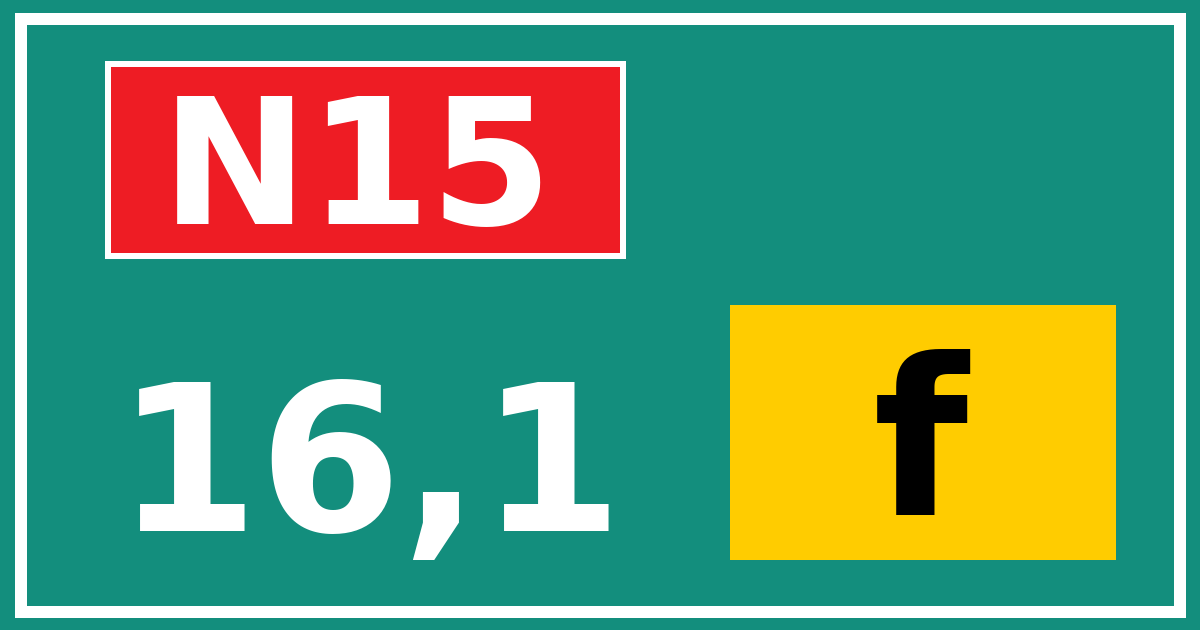 Hectometerbord N15 16,1 letter f