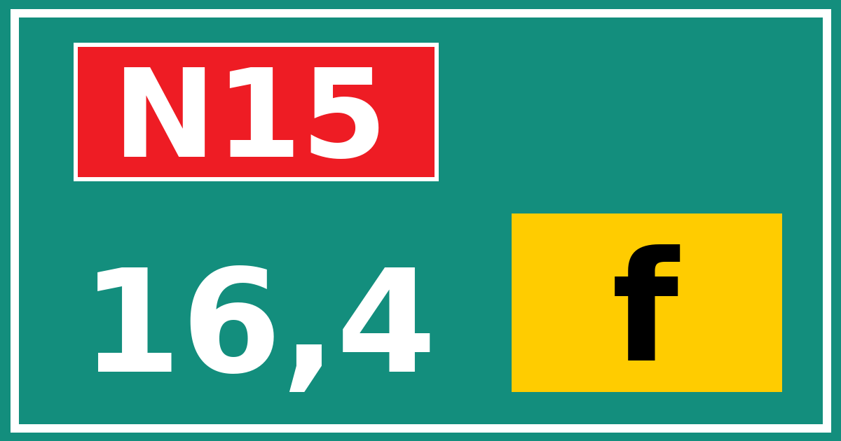Hectometerbord N15 16,4 letter f