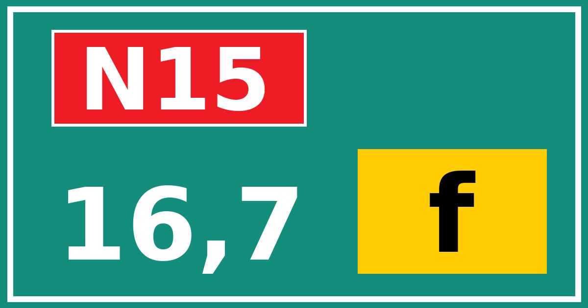 Hectometerbord N15 16,7 letter f