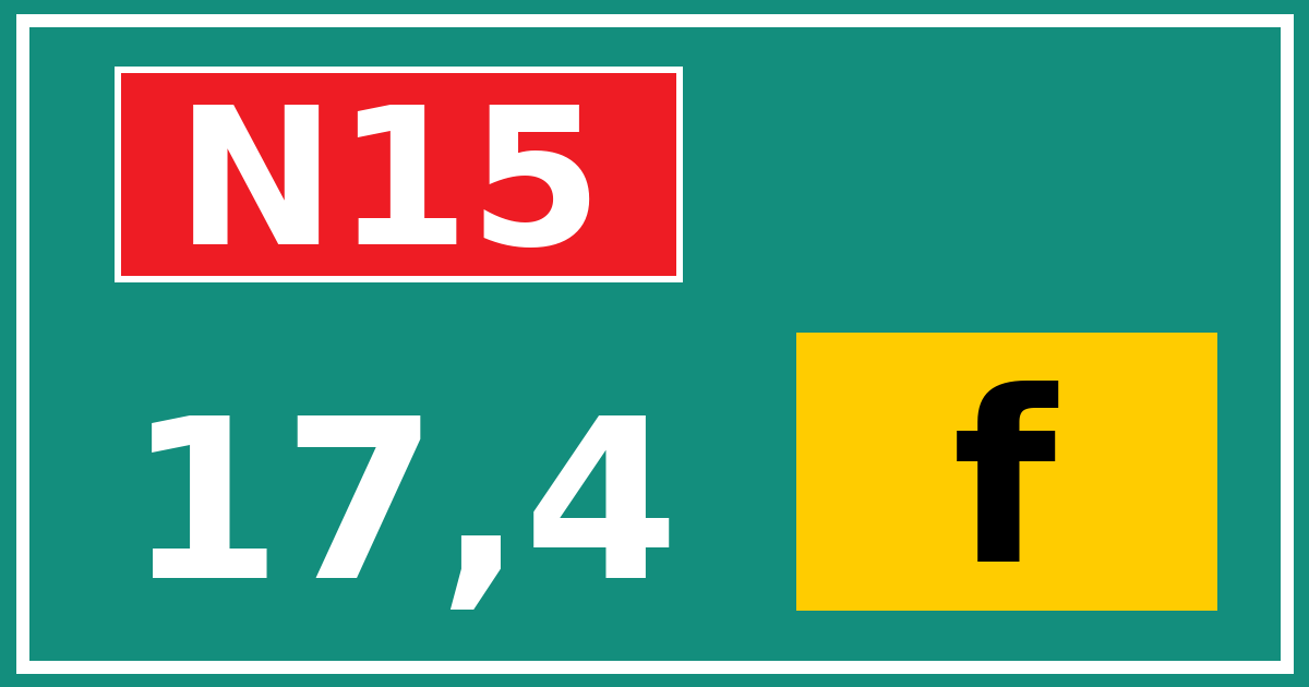 Hectometerbord N15 17,4 letter f