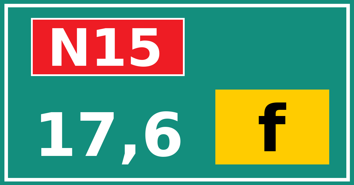 Hectometerbord N15 17,6 letter f