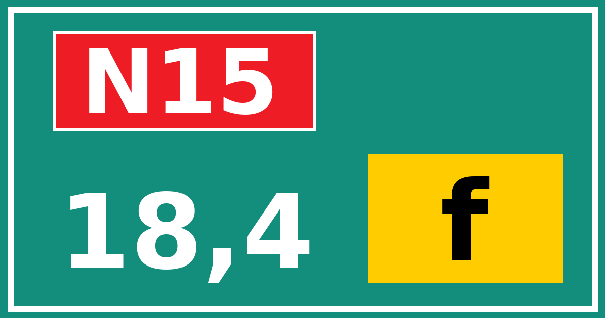 Hectometerbord N15 18,4 letter f