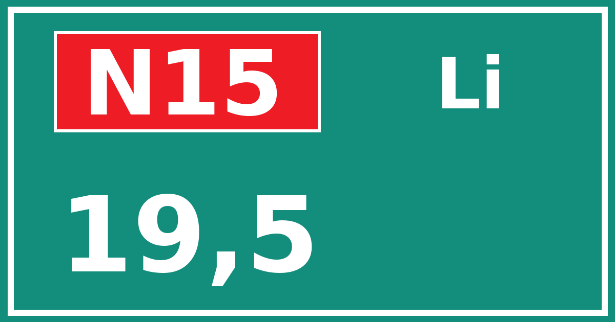 Hectometerbord N15 19,5 zijde Li