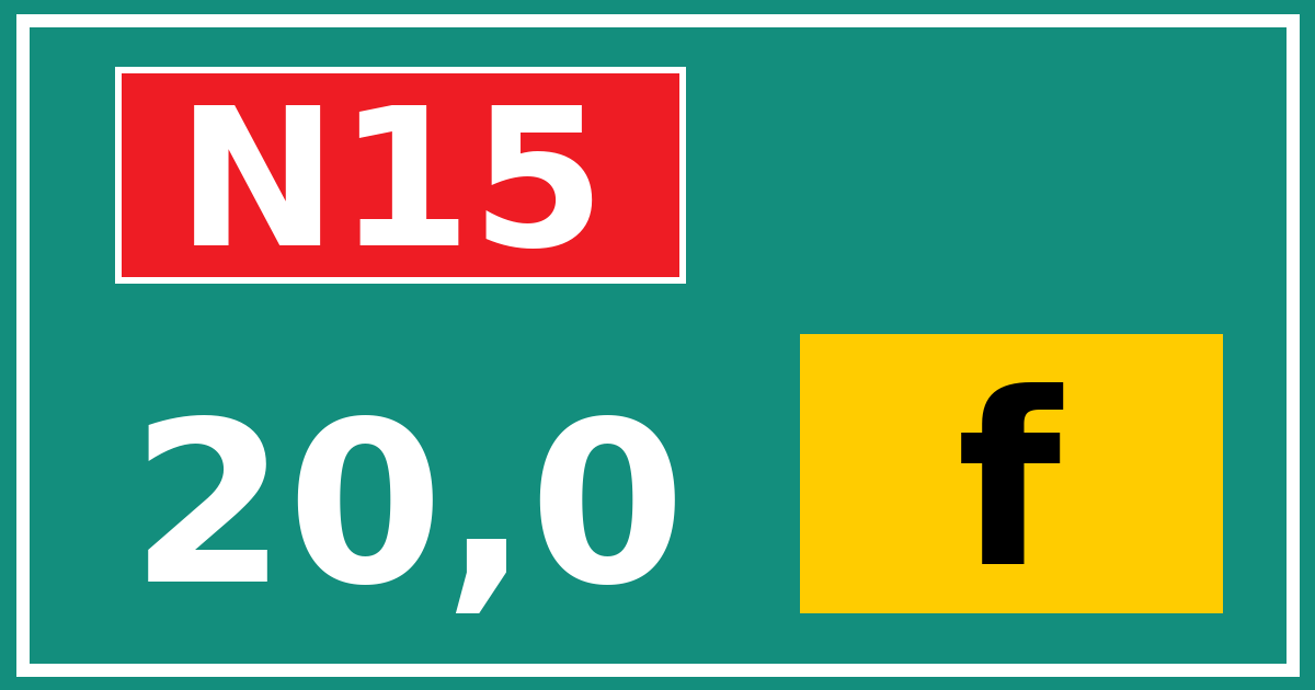 Hectometerbord N15 20,0 letter f