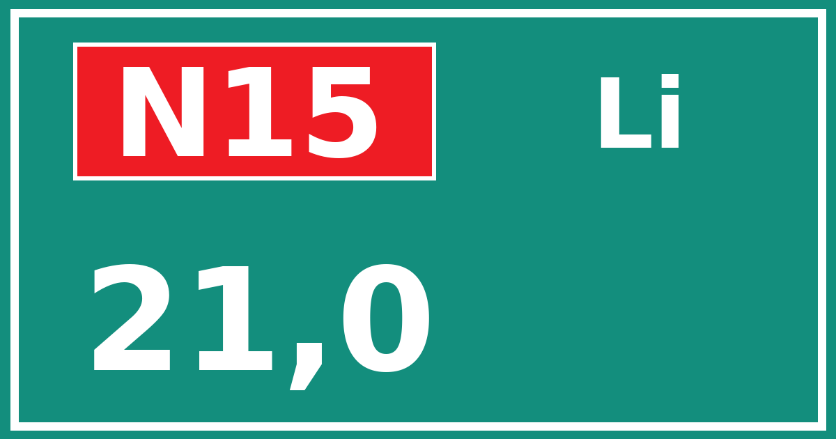 Hectometerbord N15 21,0 zijde Li