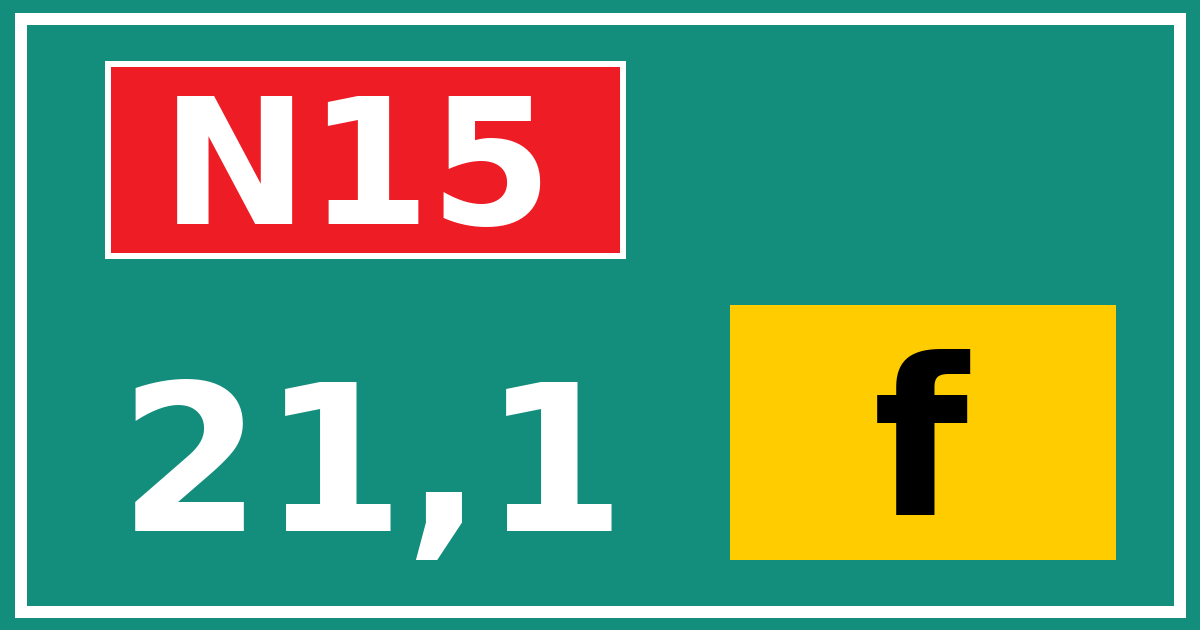 Hectometerbord N15 21,1 letter f