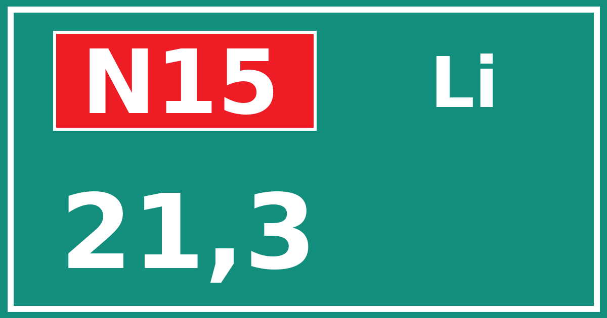 Hectometerbord N15 21,3 zijde Li