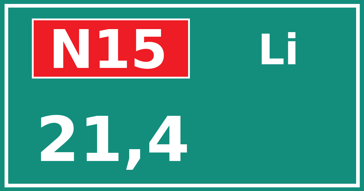 Hectometerbord N15 21,4 zijde Li