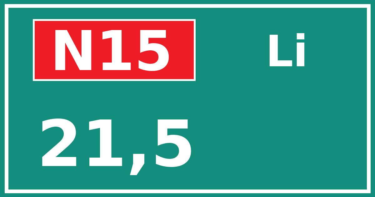 Hectometerbord N15 21,5 zijde Li