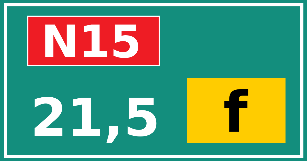 Hectometerbord N15 21,5 letter f