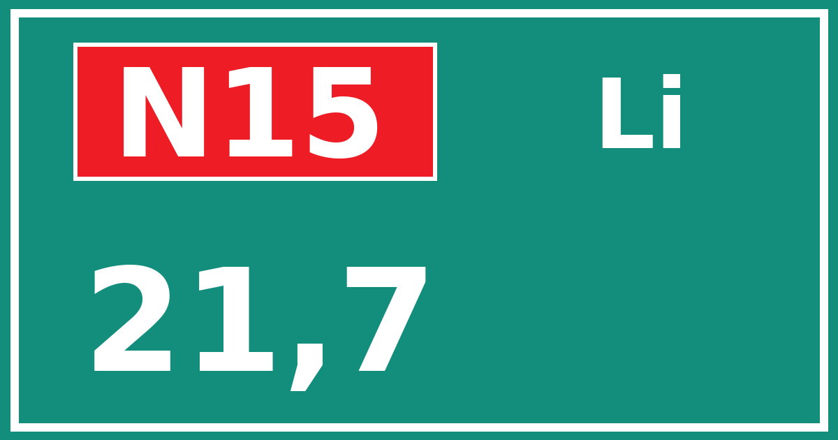Hectometerbord N15 21,7 zijde Li