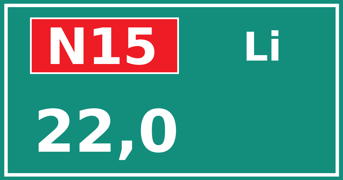 Hectometerbord N15 22,0 zijde Li