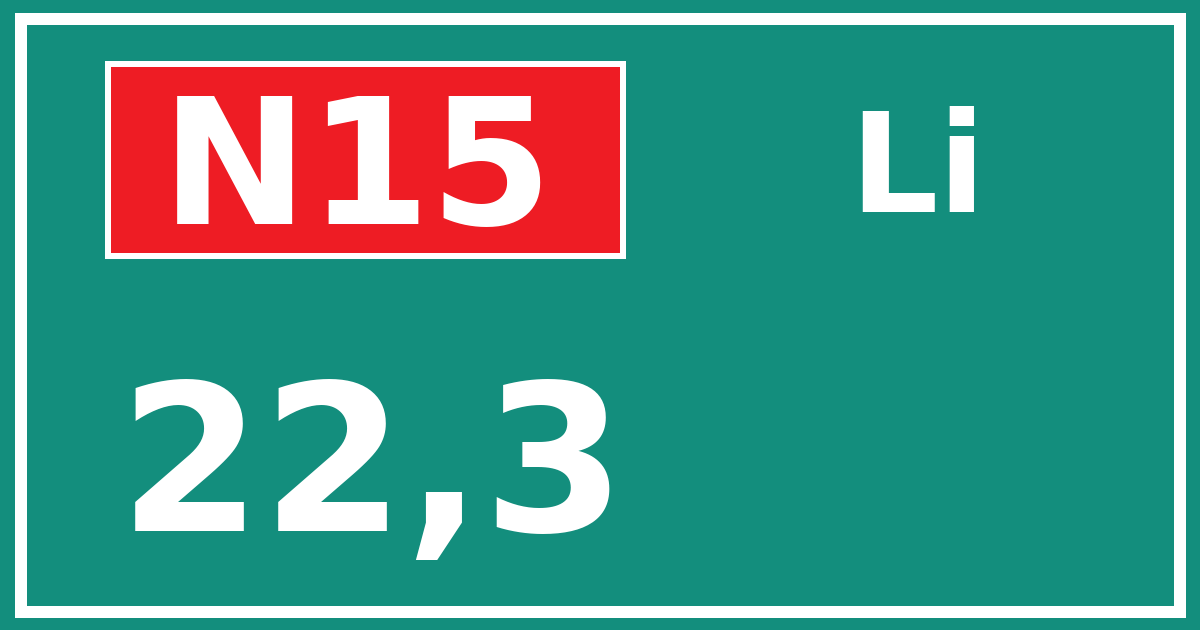 Hectometerbord N15 22,3 zijde Li