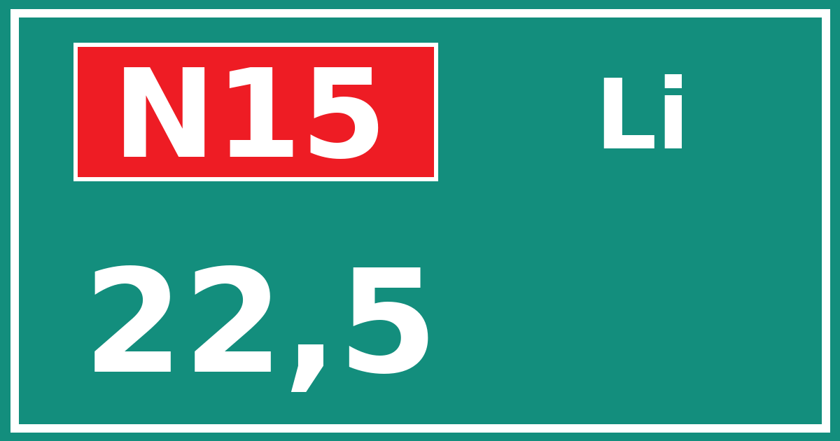 Hectometerbord N15 22,5 zijde Li