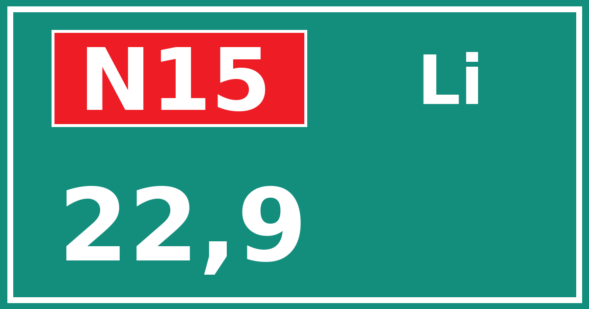 Hectometerbord N15 22,9 zijde Li